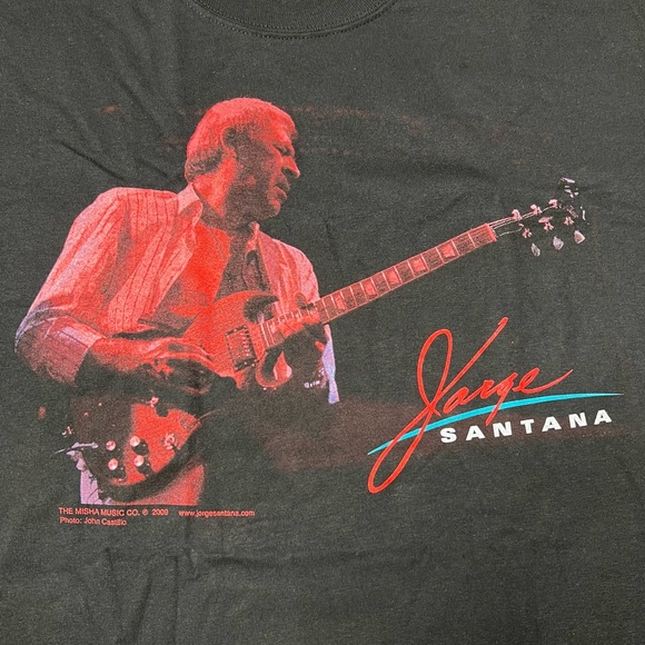 NWOT Jorge Santana {Hanes Beefy T} Guitar Graphic T-Shirt Black Unisex Sz L - Picture 3 of 7